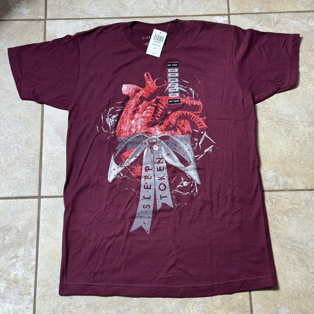 Sleep Token Heart & Bow Boyfriend Fit Girls LARGE T-Shirt New